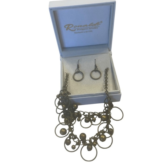 Ronaldo Brass Hoop Bead Necklace French Wire Earrings Set - Picture 6 of 9